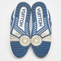Louis Vuitton Blue/White Monogram Leather and Denim LV Trainer Sneakers Size 38