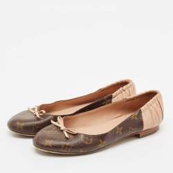 Louis Vuitton Brown/Pink Monogram Canvas and Leather Scrunch Ballet Flats Size 37.5