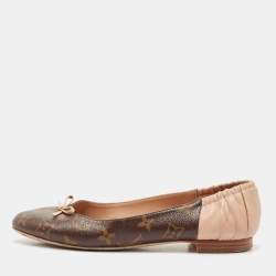Louis Vuitton Brown/Pink Monogram Canvas and Leather Scrunch Ballet Flats Size 37.5