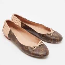 Louis Vuitton Brown/Pink Monogram Canvas and Leather Scrunch Ballet Flats Size 37.5