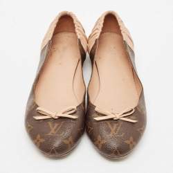 Louis Vuitton Brown/Pink Monogram Canvas and Leather Scrunch Ballet Flats Size 37.5