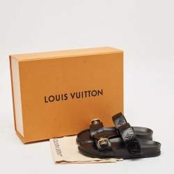 Louis Vuitton Black Monogram Leather Bom Dia Flat Sandals Size 38