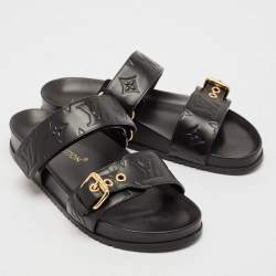 Louis Vuitton Black Monogram Leather Bom Dia Flat Sandals Size 38