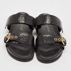 Louis Vuitton Black Monogram Leather Bom Dia Flat Sandals Size 38