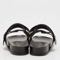 Louis Vuitton Black Monogram Leather Bom Dia Flat Sandals Size 38