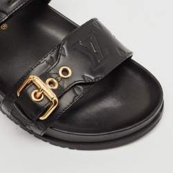 Louis Vuitton Black Monogram Leather Bom Dia Flat Sandals Size 38