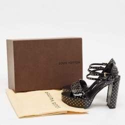 Louis Vuitton Black Leather Eyelet Platfrom Sandals Size 37