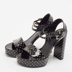 Louis Vuitton Black Leather Eyelet Platfrom Sandals Size 37