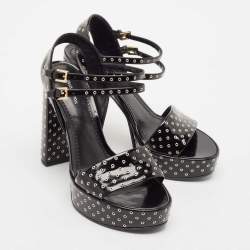 Louis Vuitton Black Leather Eyelet Platfrom Sandals Size 37