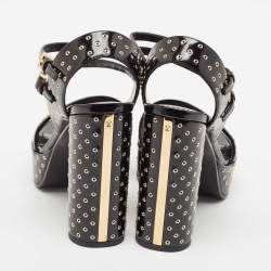 Louis Vuitton Black Leather Eyelet Platfrom Sandals Size 37