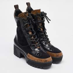 Louis Vuitton Black/Brown Suede and Monogram Canvas Laureate Desert Boots Size 36.5