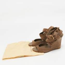 Louis Vuitton Brown Suede Criss Cross Ankle Wrap Wedge Sandals Size 37