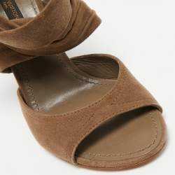 Louis Vuitton Brown Suede Criss Cross Ankle Wrap Wedge Sandals Size 37