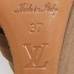 Louis Vuitton Brown Suede Criss Cross Ankle Wrap Wedge Sandals Size 37