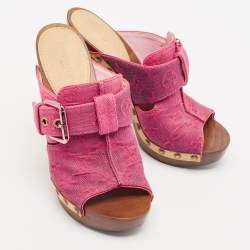 Louis Vuitton Pink Monogram Denim Rosa Platform Clogs Size 37