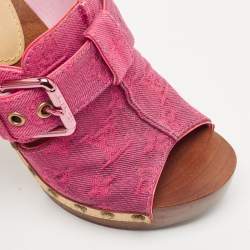 Louis Vuitton Pink Monogram Denim Rosa Platform Clogs Size 37