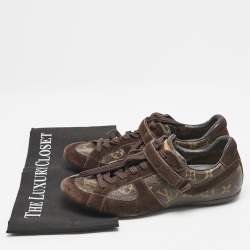 Louis Vuitton Brown Monogram Canvas and Suede Lace Up Sneakers Size 37