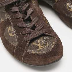 Louis Vuitton Brown Monogram Canvas and Suede Lace Up Sneakers Size 37