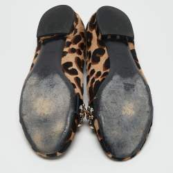 مملوكة مسبقًا حذاء سموكينغ مزخرف لوي فيتون شعر عجل أسود/بني مقاس 38.5