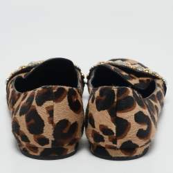 مملوكة مسبقًا حذاء سموكينغ مزخرف لوي فيتون شعر عجل أسود/بني مقاس 38.5