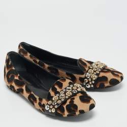 مملوكة مسبقًا حذاء سموكينغ مزخرف لوي فيتون شعر عجل أسود/بني مقاس 38.5