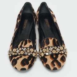 مملوكة مسبقًا حذاء سموكينغ مزخرف لوي فيتون شعر عجل أسود/بني مقاس 38.5