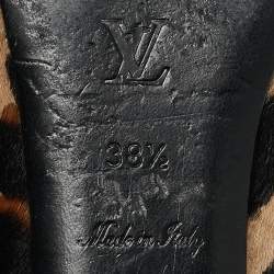 مملوكة مسبقًا حذاء سموكينغ مزخرف لوي فيتون شعر عجل أسود/بني مقاس 38.5