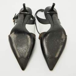 Louis Vuitton Black/White Leather Criss Cross Slingback Pumps Size 36