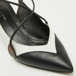 Louis Vuitton Black/White Leather Criss Cross Slingback Pumps Size 36