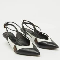 Louis Vuitton Black/White Leather Criss Cross Slingback Pumps Size 36