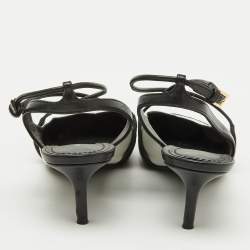 Louis Vuitton Black/White Leather Criss Cross Slingback Pumps Size 36