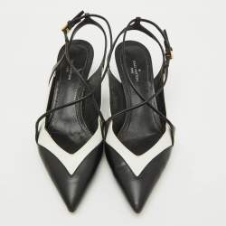 Louis Vuitton Black/White Leather Criss Cross Slingback Pumps Size 36