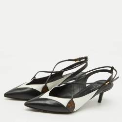 Louis Vuitton Black/White Leather Criss Cross Slingback Pumps Size 36