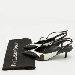 Louis Vuitton Black/White Leather Criss Cross Slingback Pumps Size 36