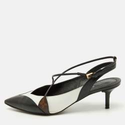 Louis Vuitton Black/White Leather Criss Cross Slingback Pumps Size 36