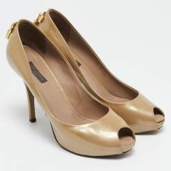 Pre Owned Louis Vuitton Gold Patent Leather Oh Really! Peep Toe Pumps Size 38