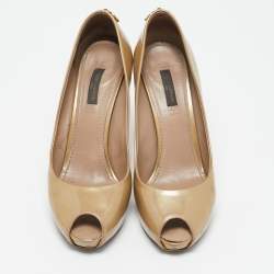 Pre Owned Louis Vuitton Gold Patent Leather Oh Really! Peep Toe Pumps Size 38