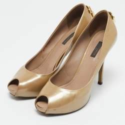 Pre Owned Louis Vuitton Gold Patent Leather Oh Really! Peep Toe Pumps Size 38