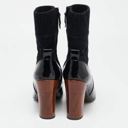 Louis Vuitton Black Patent Leather and Suede Studio Ankle Length Boots Size 39