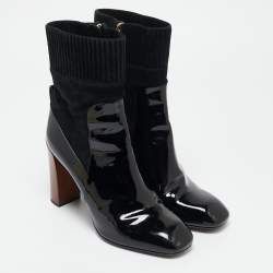 Louis Vuitton Black Patent Leather and Suede Studio Ankle Length Boots Size 39