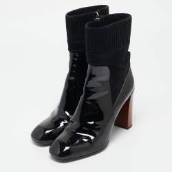 Louis Vuitton Black Patent Leather and Suede Studio Ankle Length Boots Size 39