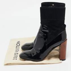 Louis Vuitton Black Patent Leather and Suede Studio Ankle Length Boots Size 39