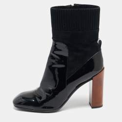 Louis Vuitton Black Patent Leather and Suede Studio Ankle Length Boots Size 39