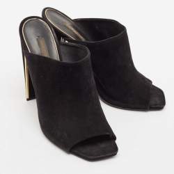 Louis Vuitton Black Suede Block Heel Mules Size 39.5