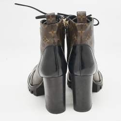 Louis Vuitton Black/Brown Monogram Canvas and Leather Star Trail Ankle Length Boots Size 39