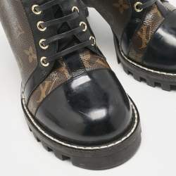Louis Vuitton Black/Brown Monogram Canvas and Leather Star Trail Ankle Length Boots Size 39