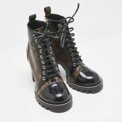 Louis Vuitton Black/Brown Monogram Canvas and Leather Star Trail Ankle Length Boots Size 39