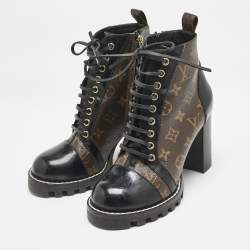 Louis Vuitton Black/Brown Monogram Canvas and Leather Star Trail Ankle Length Boots Size 39