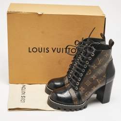 Louis Vuitton Black/Brown Monogram Canvas and Leather Star Trail Ankle Length Boots Size 39