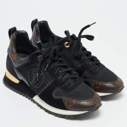 Louis Vuitton Black Leather, Mesh and Monogram Canvas Run Away Sneakers Size 38